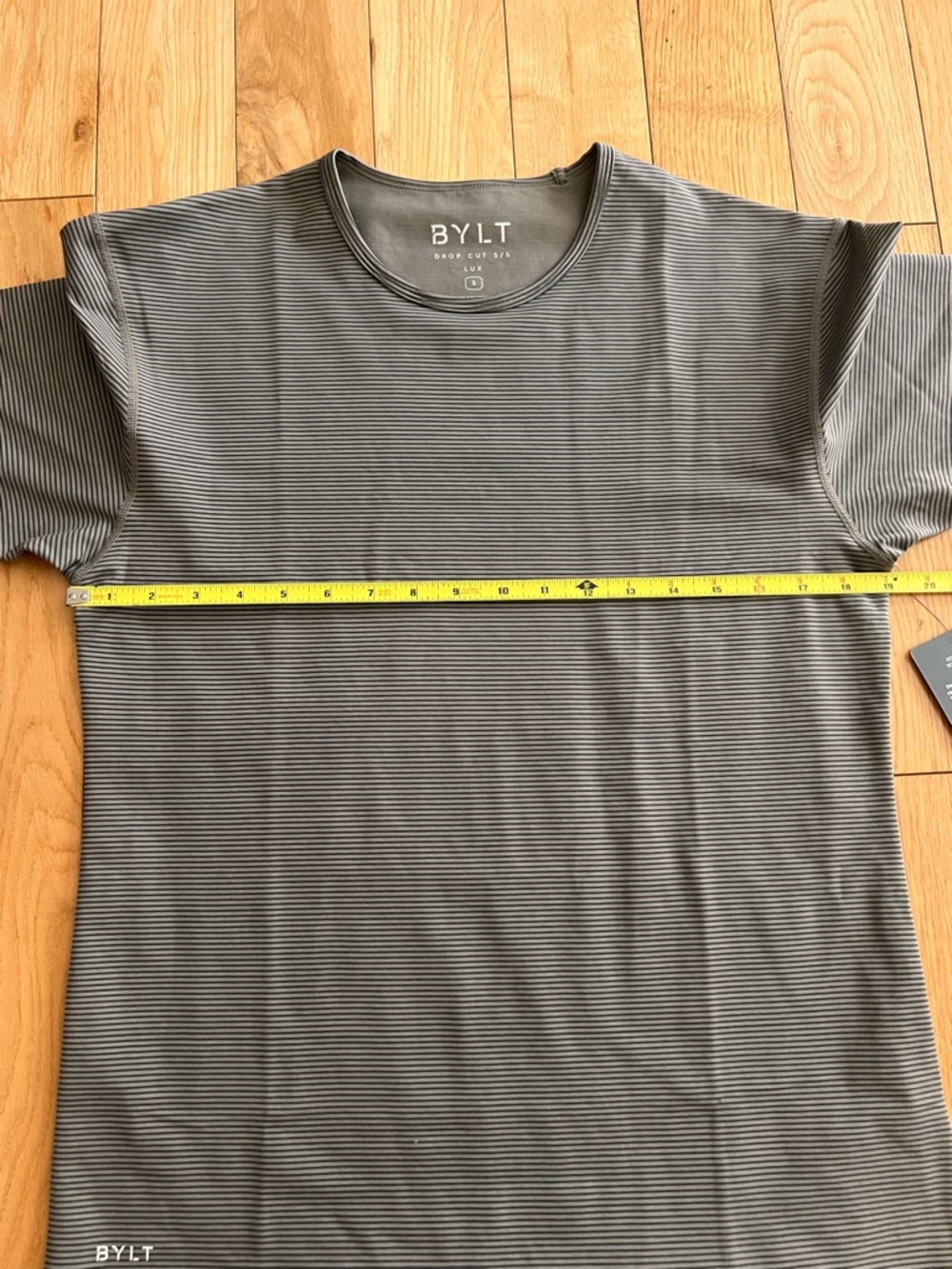 NEW Bylt Mens Drop Cut SS Lux Premium Basic Brown Striped Shirt Athletic Fit S - Picture 10 of 11